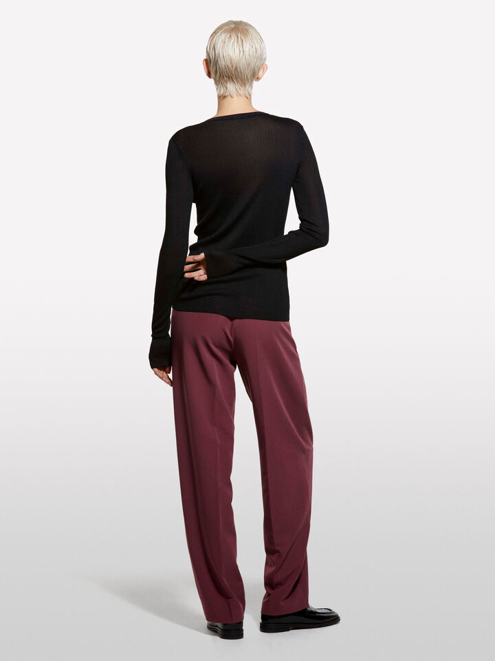 Black Henley top - women's crew neck sweaters - Black | Sisley image number 2